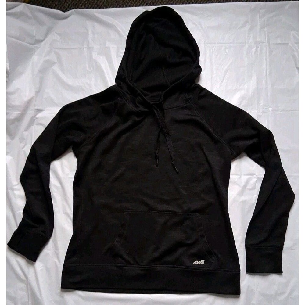 Avia Sz S Black Hoodie Long Sleeve Crossover Back Drawstring Neck Stretch Adult